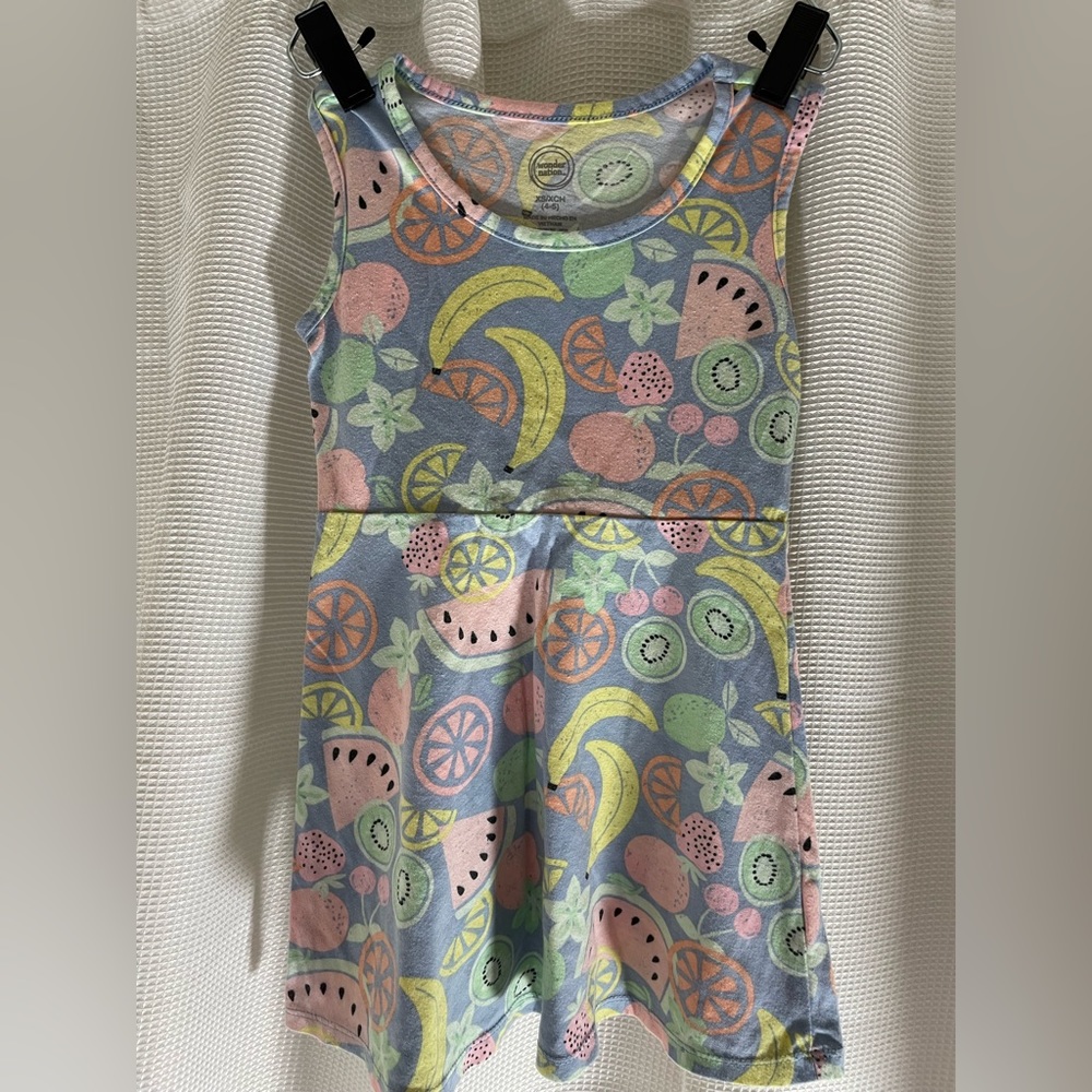 Wonder Nation blue and multi colored fruits dress